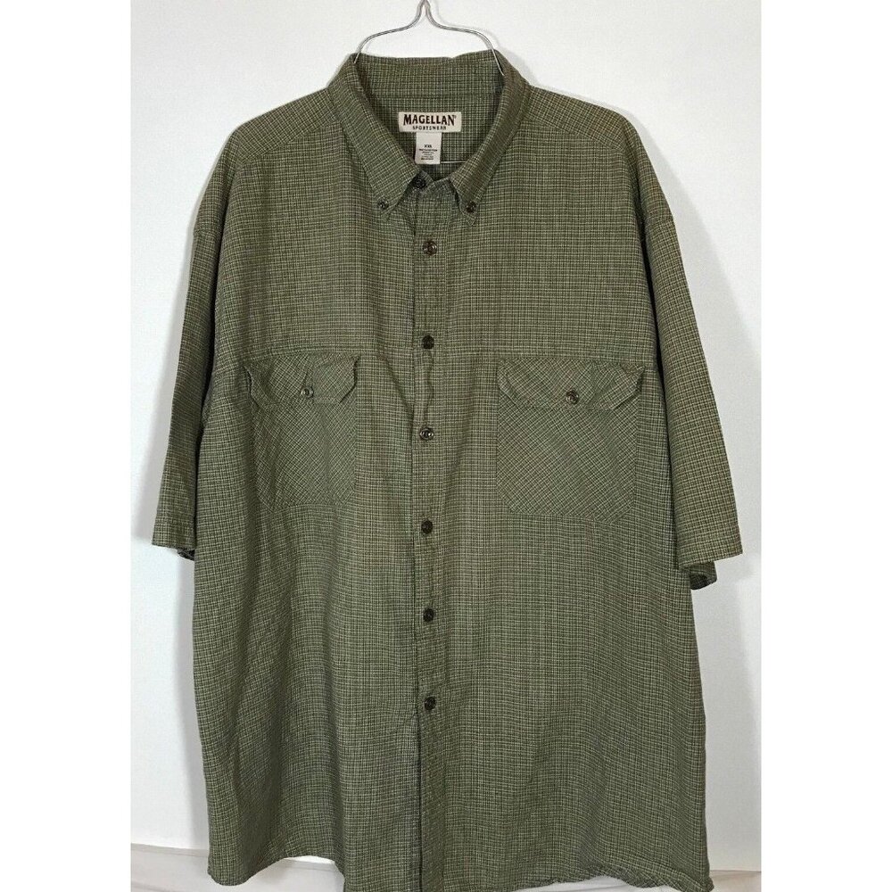 Magellan Sportswear Men's Green Plaid Short Sleeve Cotton  Shirt XXL